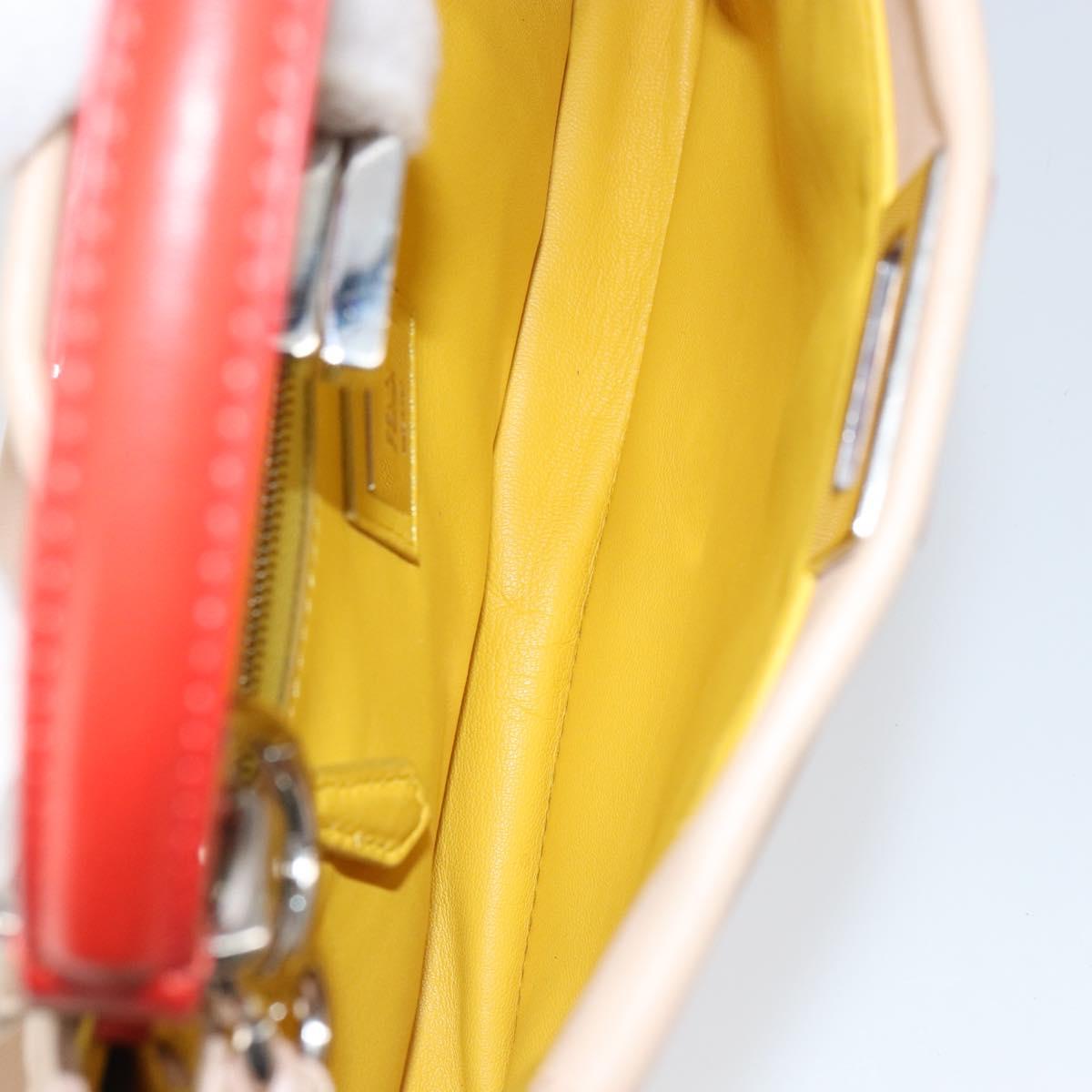 FENDI Mini Peek A Boo Hand Bag Leather 2way Beige Silver Auth ka505