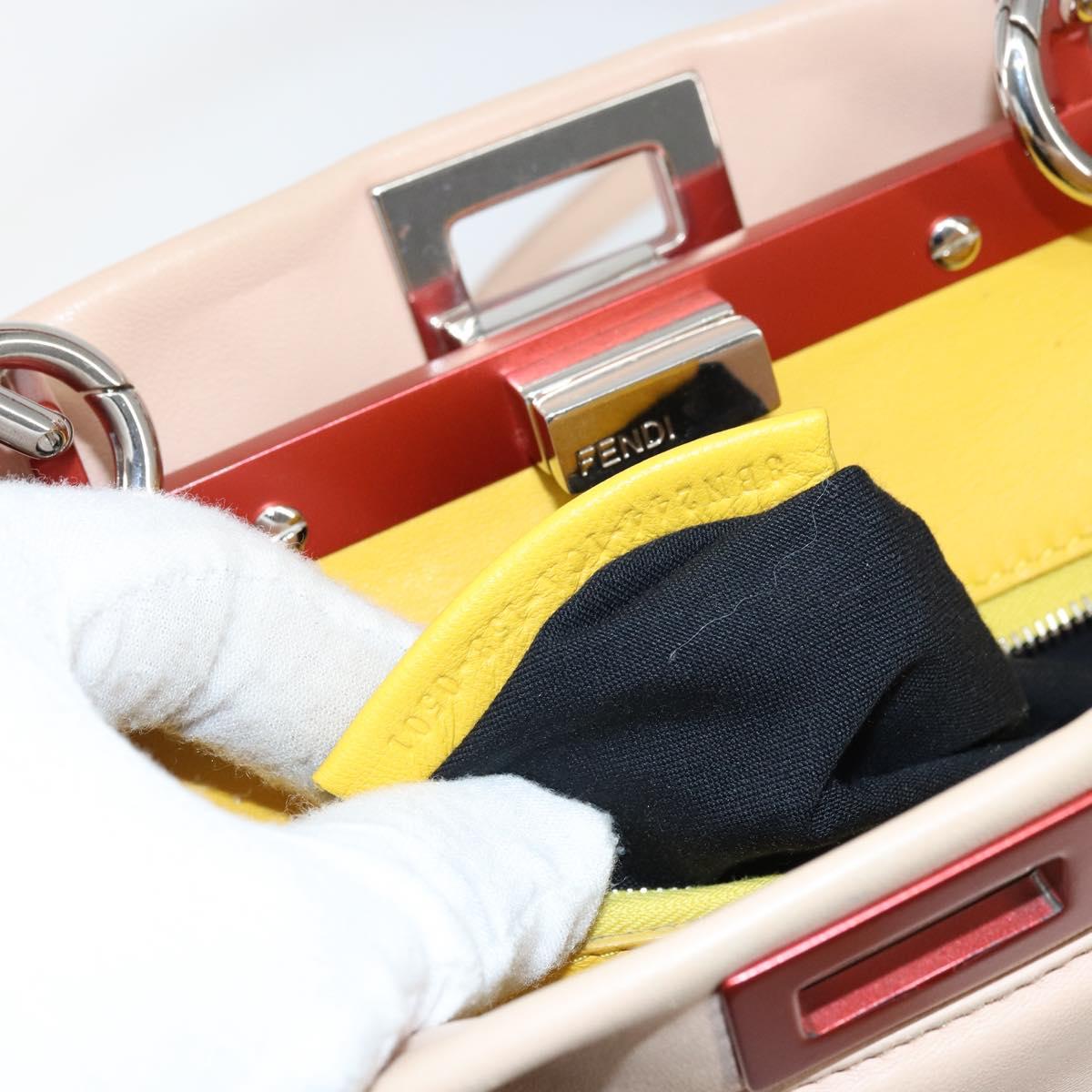 FENDI Mini Peek A Boo Hand Bag Leather 2way Beige Silver Auth ka505