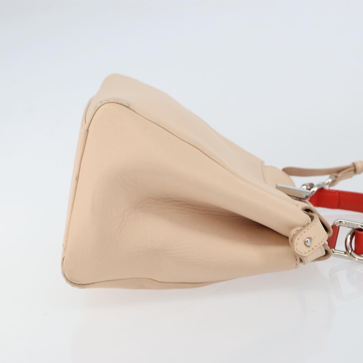 FENDI Mini Peek A Boo Hand Bag Leather 2way Beige Silver Auth ka505