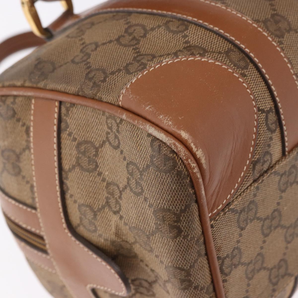 GUCCI GG Canvas Boston Bag Beige Gold Auth ka5051