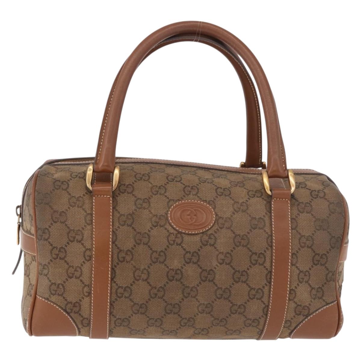 GUCCI GG Canvas Boston Bag Beige Gold Auth ka5051