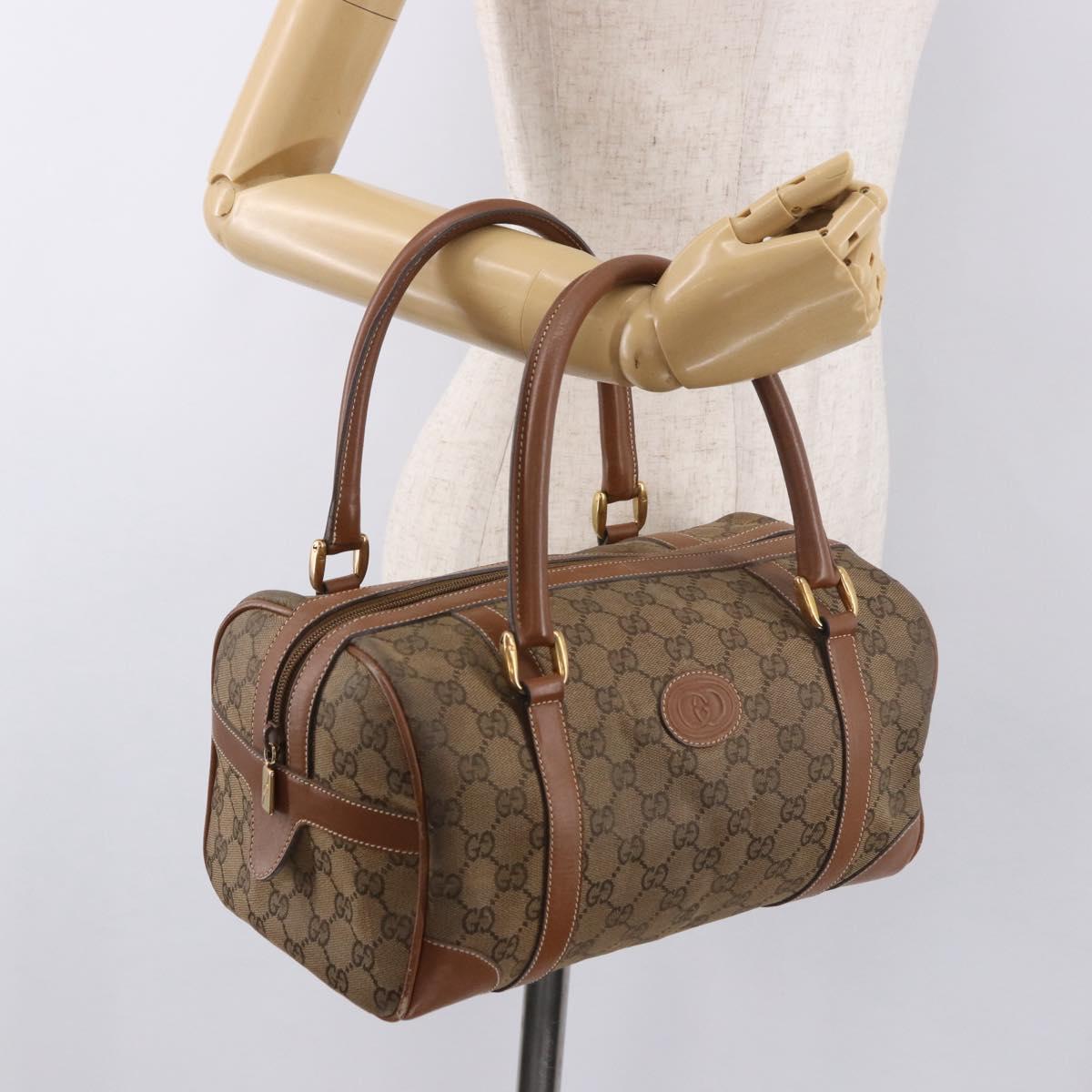 GUCCI GG Canvas Boston Bag Beige Gold Auth ka5051