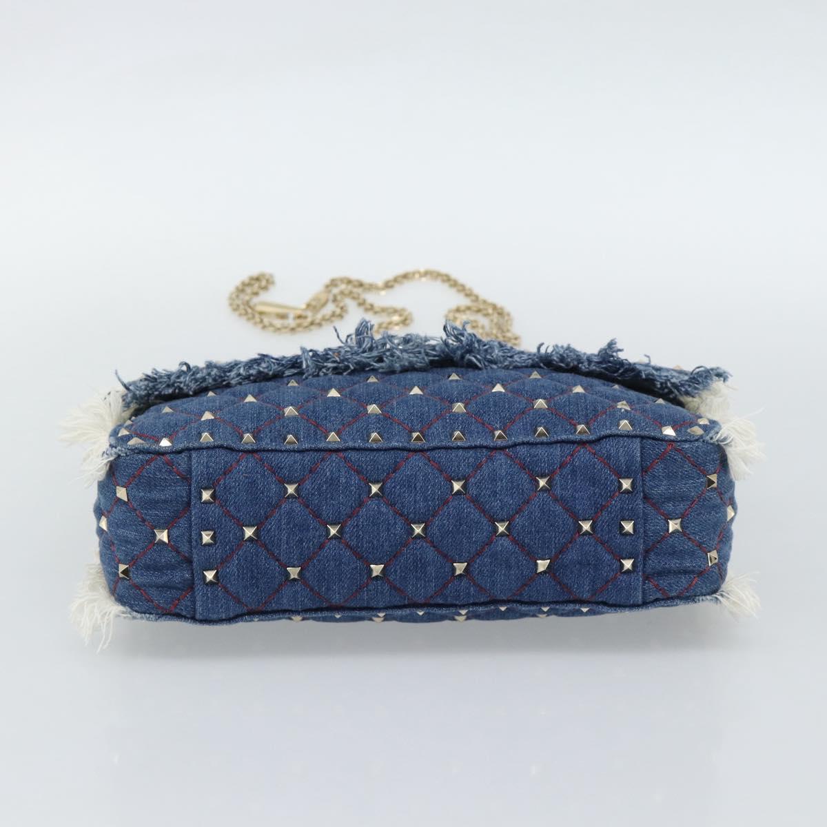 VALENTINO Hand Bag Denim 2way Blue Gold Auth ka5054M
