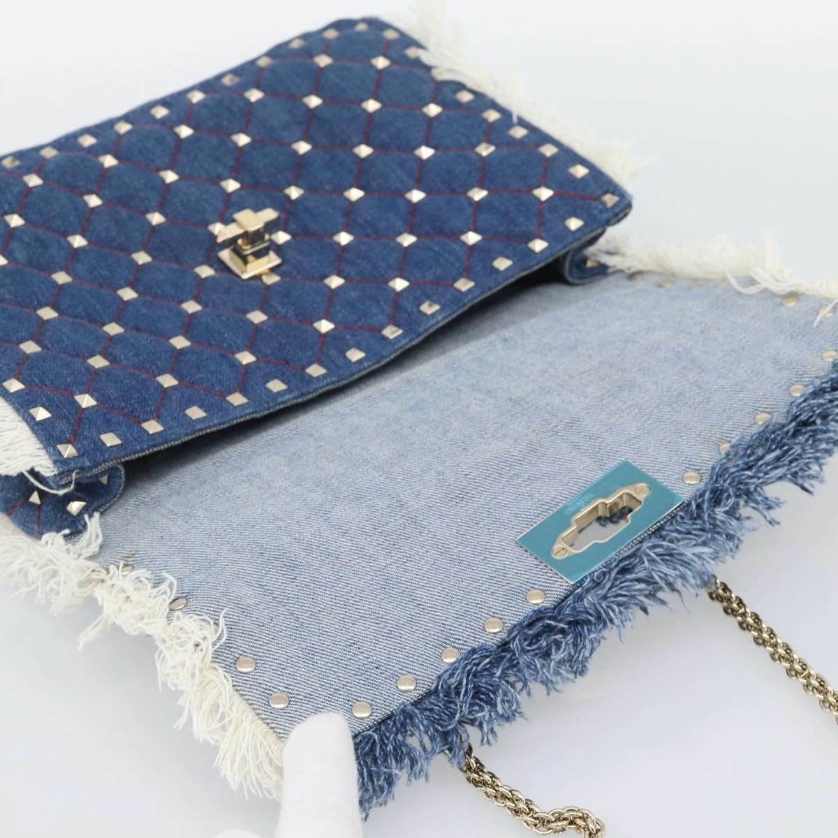 VALENTINO Hand Bag Denim 2way Blue Gold Auth ka5054M