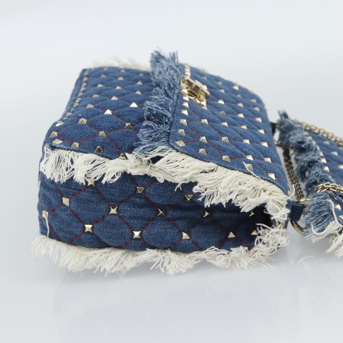 VALENTINO Hand Bag Denim 2way Blue Gold Auth ka5054M