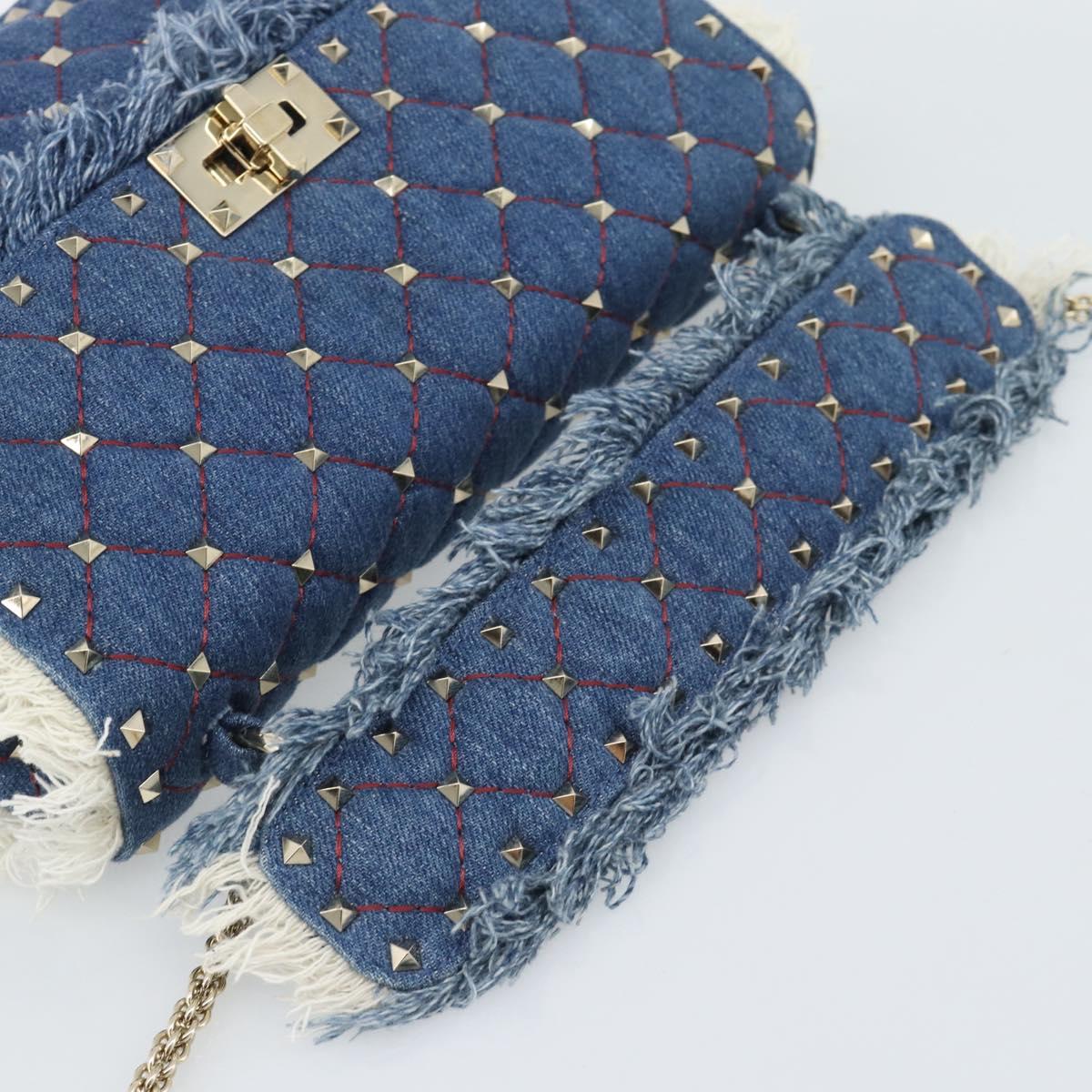VALENTINO Hand Bag Denim 2way Blue Gold Auth ka5054M