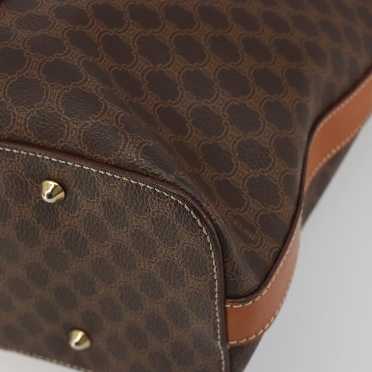 CELINE Macadam Canvas Boston Bag PVC Leather Brown Gold Auth ka5055A