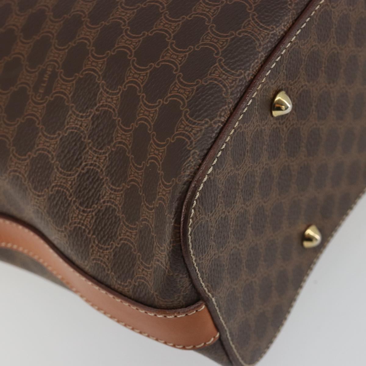 CELINE Macadam Canvas Boston Bag PVC Leather Brown Gold Auth ka5055A