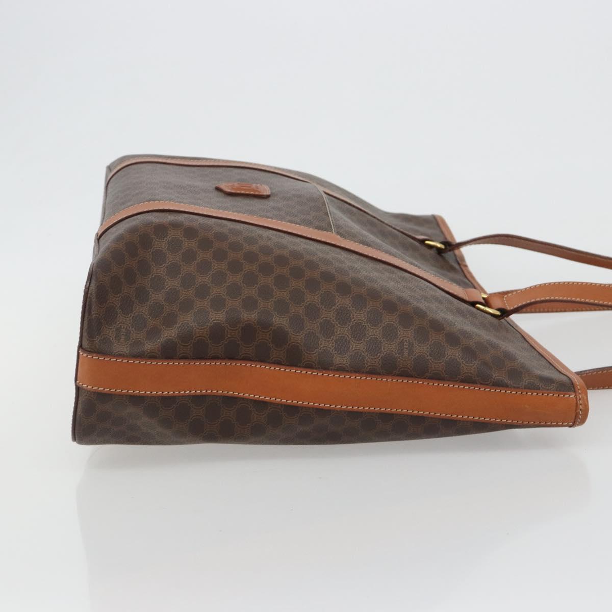 CELINE Macadam Canvas Boston Bag PVC Leather Brown Gold Auth ka5055A