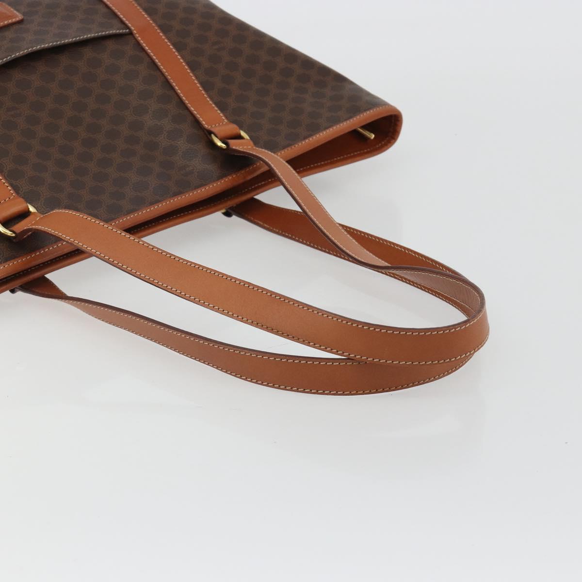 CELINE Macadam Canvas Boston Bag PVC Leather Brown Gold Auth ka5055A