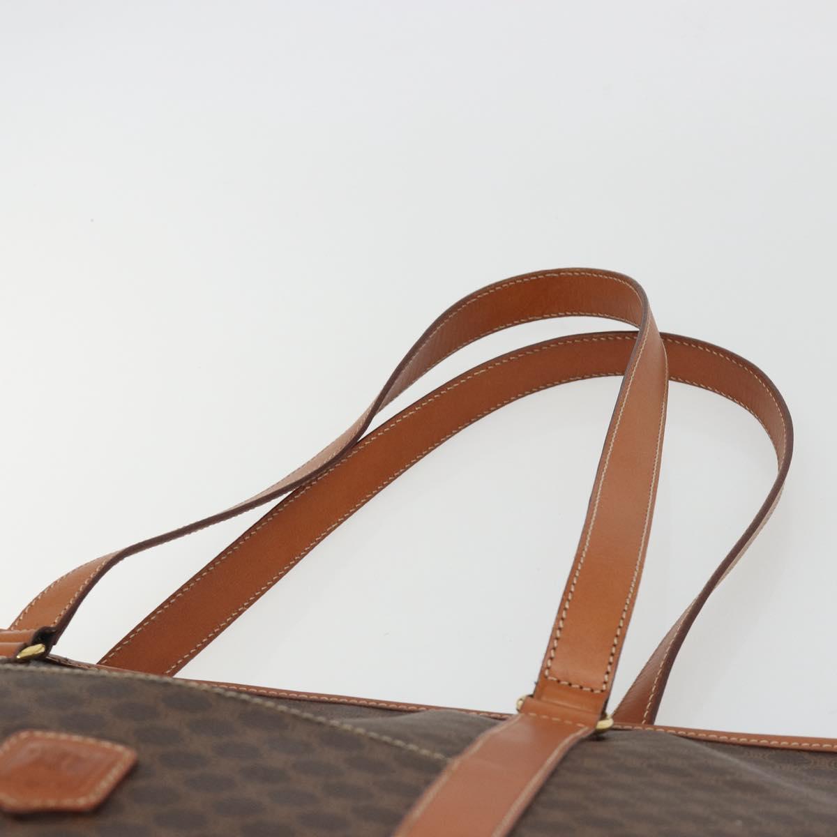 CELINE Macadam Canvas Boston Bag PVC Leather Brown Gold Auth ka5055A