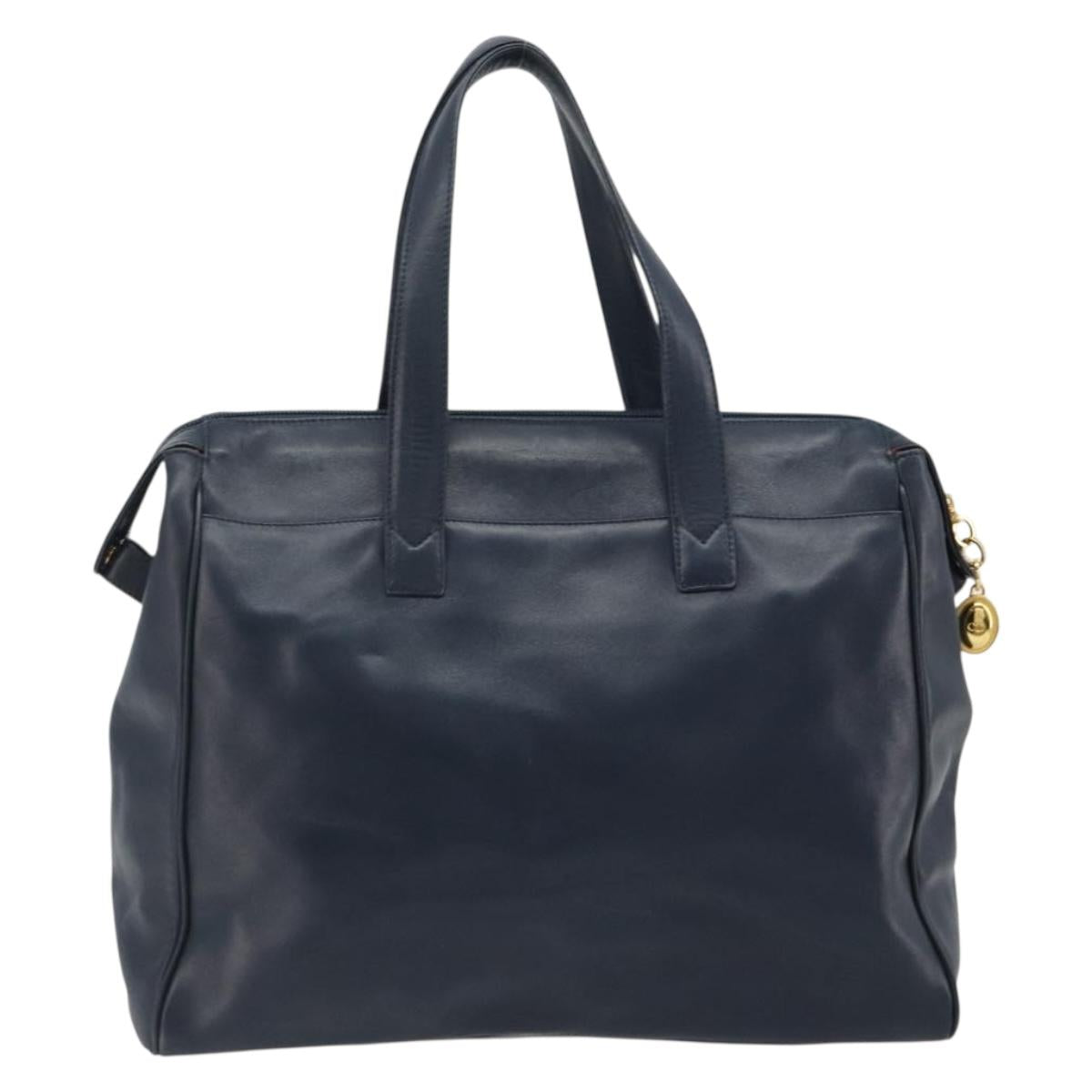 Christian Dior Hand Bag Leather Navy Gold Auth ka5060A