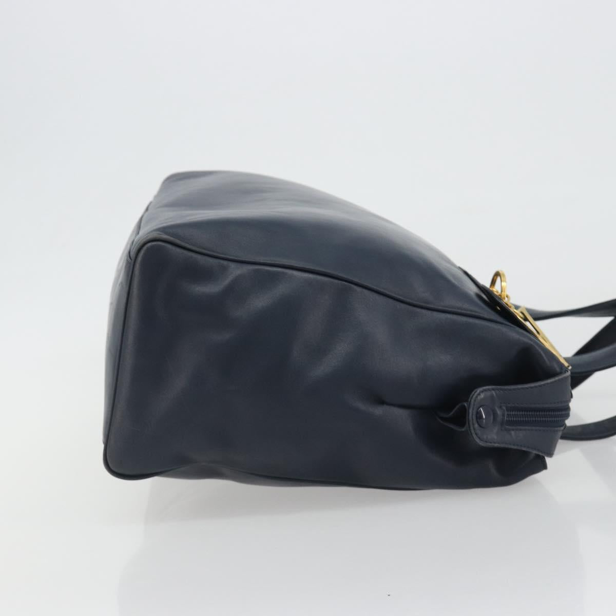 Christian Dior Hand Bag Leather Navy Gold Auth ka5060A
