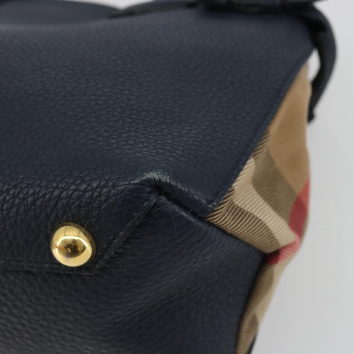 BURBERRY Hand Bag Leather 2way Navy Gold Auth ka5063A