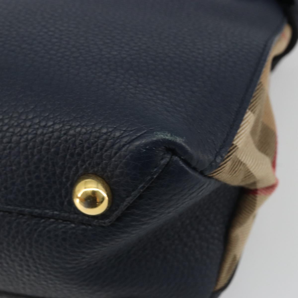 BURBERRY Hand Bag Leather 2way Navy Gold Auth ka5063A