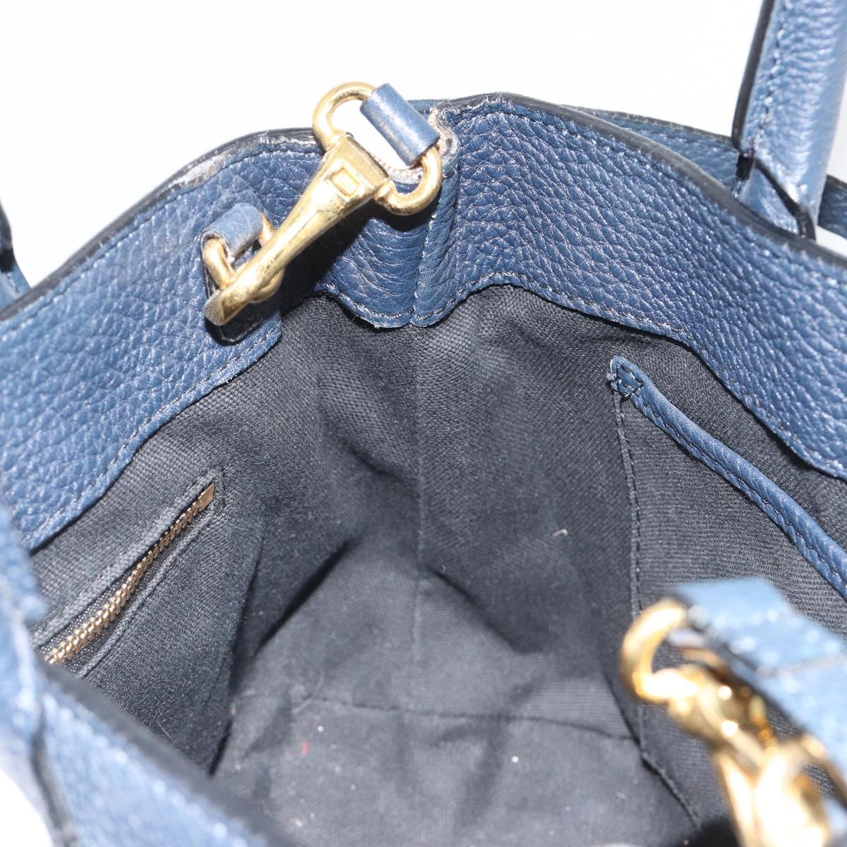 BURBERRY Hand Bag Leather 2way Navy Gold Auth ka5063A