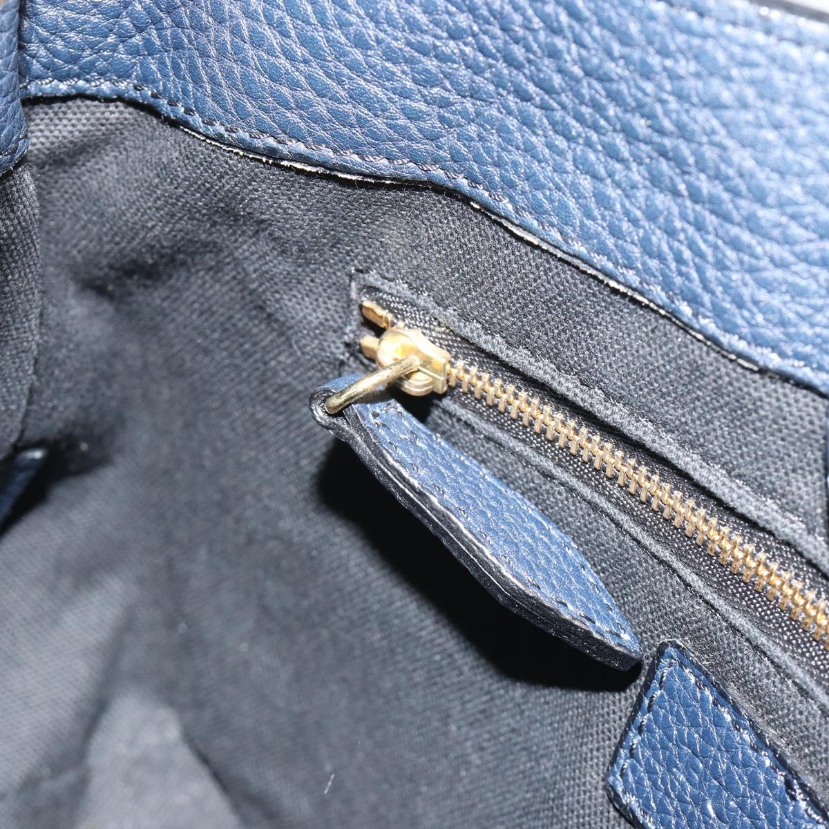 BURBERRY Hand Bag Leather 2way Navy Gold Auth ka5063A