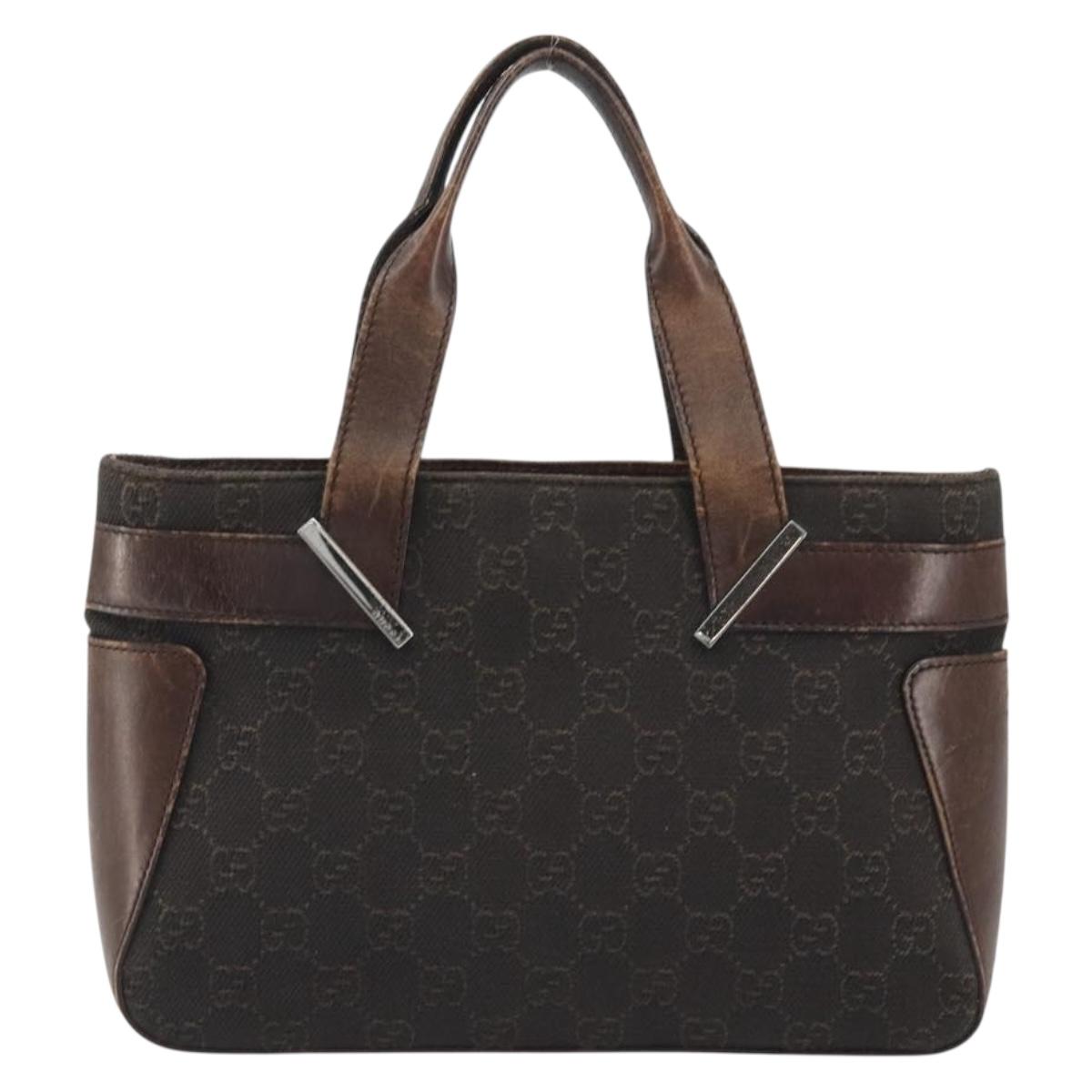 GUCCI GG Canvas Hand Bag Dark Brown Silver 73984 Auth ka5065
