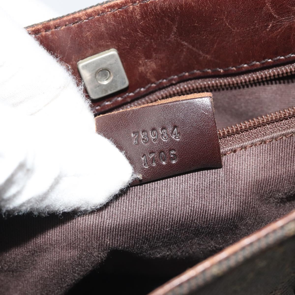 GUCCI GG Canvas Hand Bag Dark Brown Silver 73984 Auth ka5065