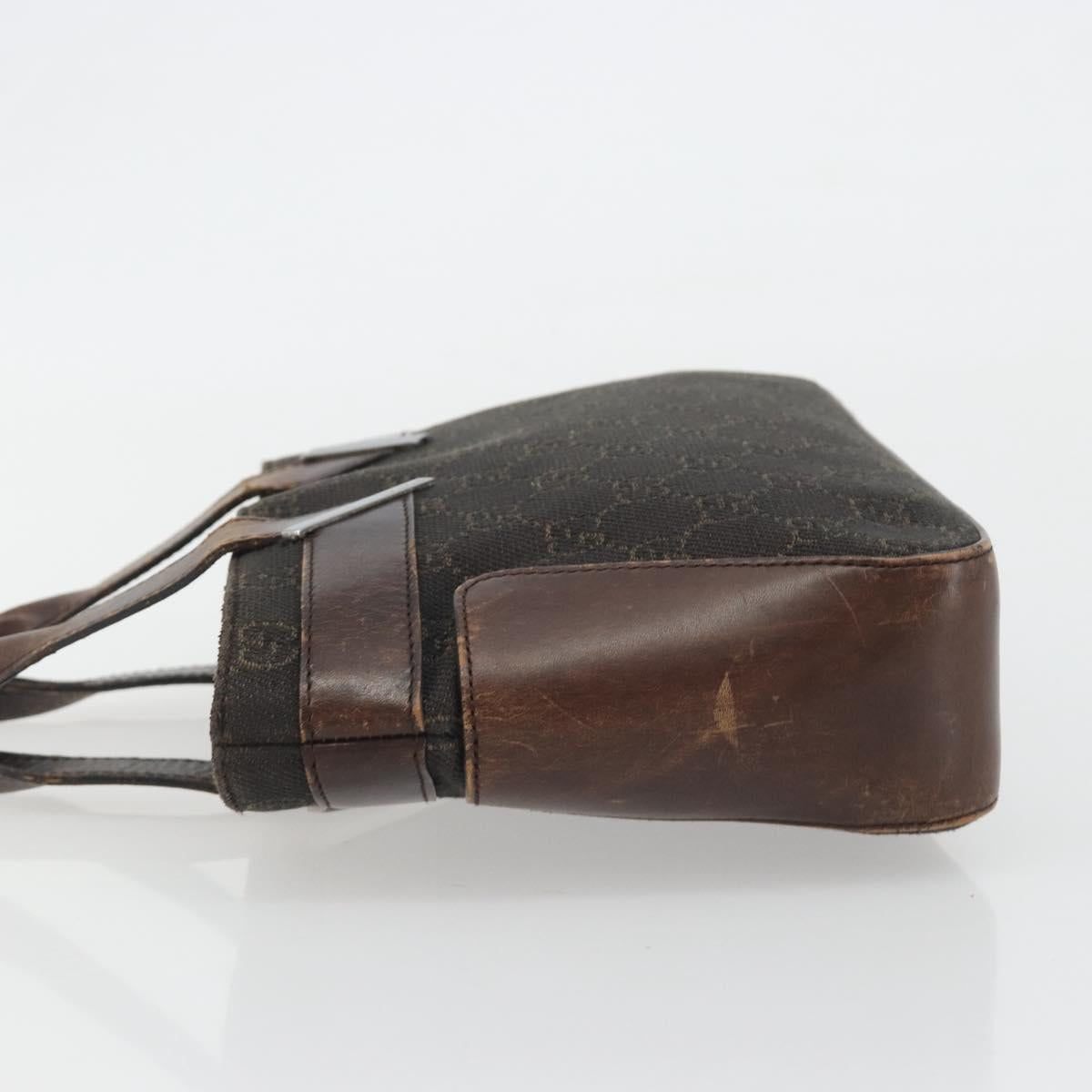 GUCCI GG Canvas Hand Bag Dark Brown Silver 73984 Auth ka5065