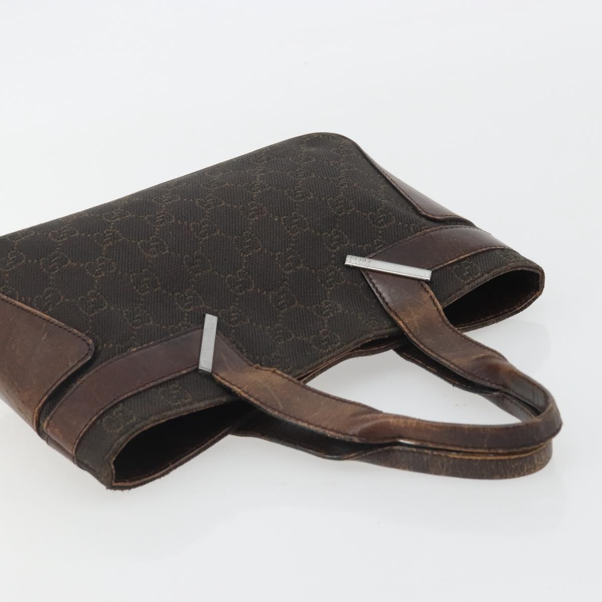 GUCCI GG Canvas Hand Bag Dark Brown Silver 73984 Auth ka5065