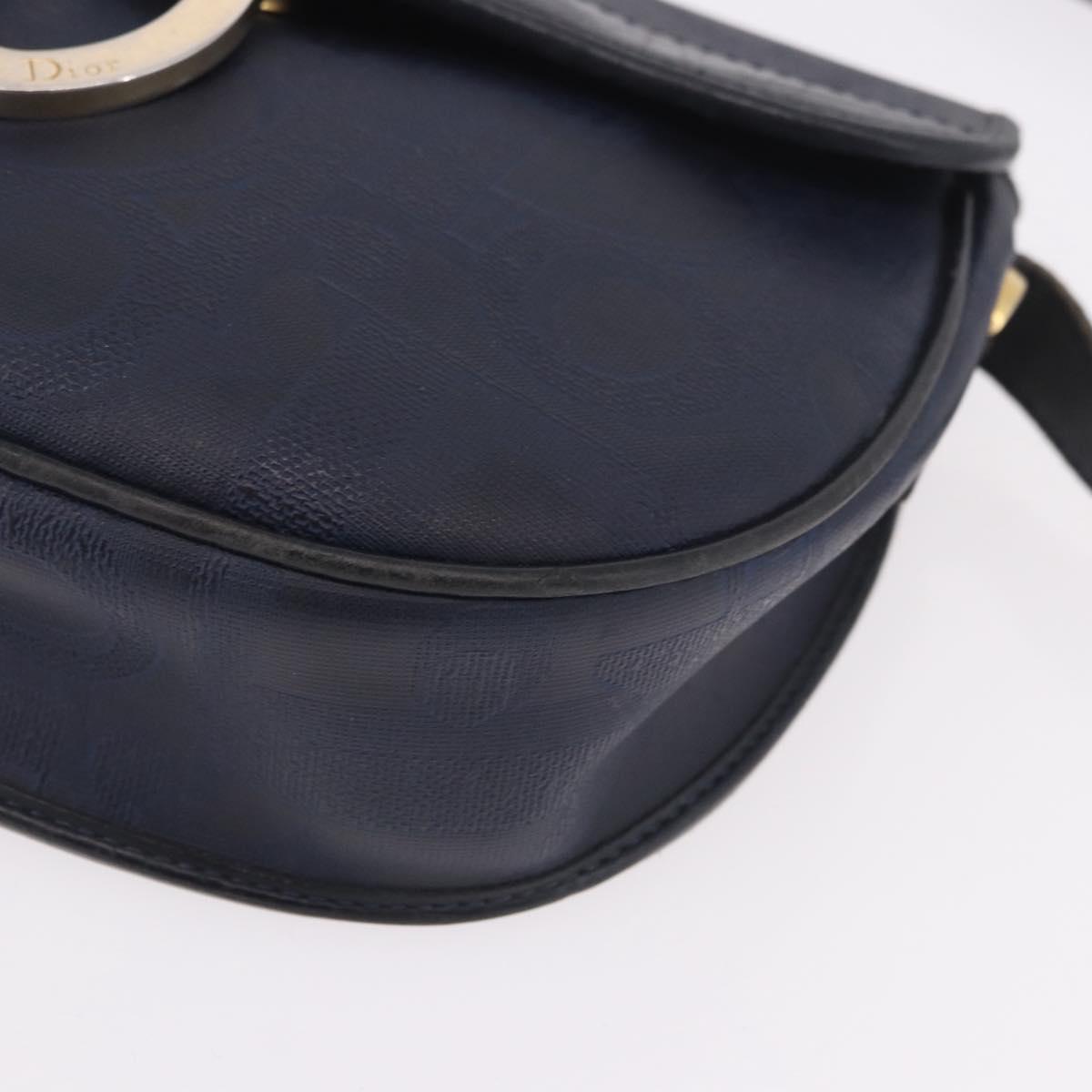 Christian Dior Trotter Canvas Shoulder Bag PVC Navy Gold Auth ka5068