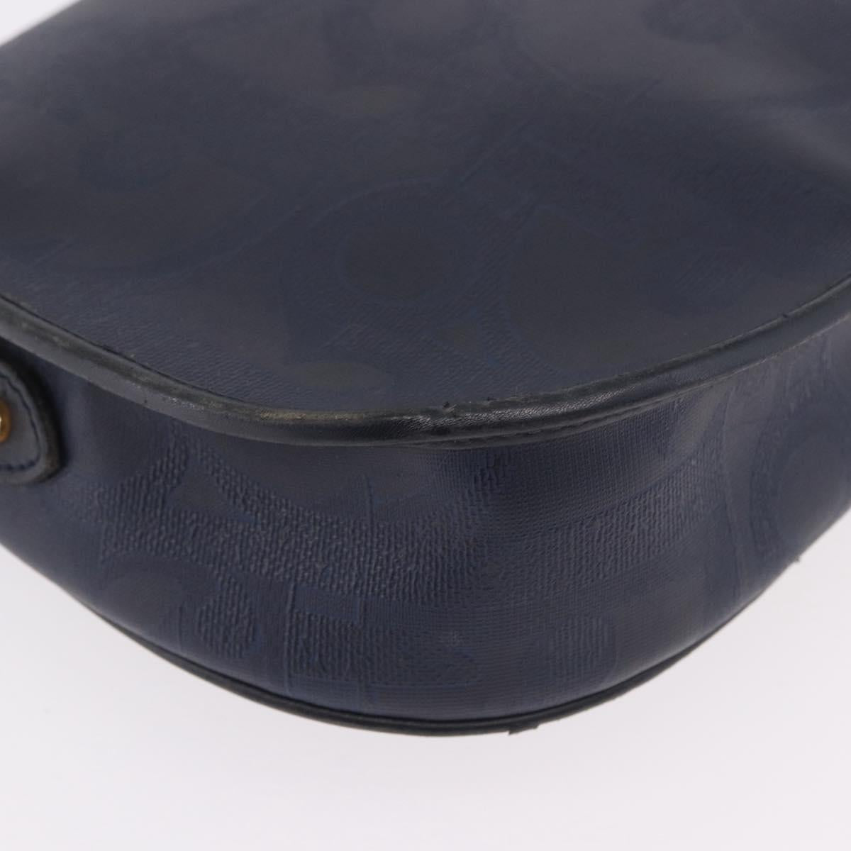 Christian Dior Trotter Canvas Shoulder Bag PVC Navy Gold Auth ka5068