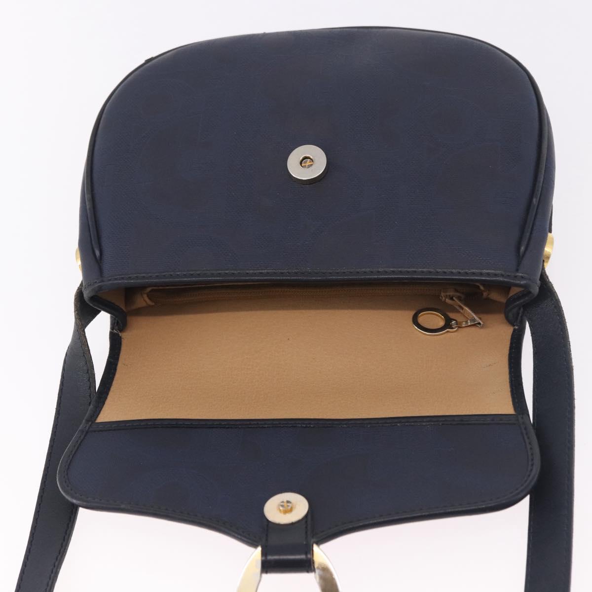Christian Dior Trotter Canvas Shoulder Bag PVC Navy Gold Auth ka5068