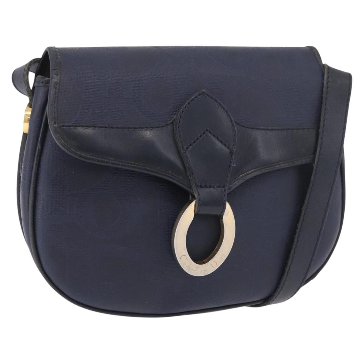 Christian Dior Trotter Canvas Shoulder Bag PVC Navy Gold Auth ka5068