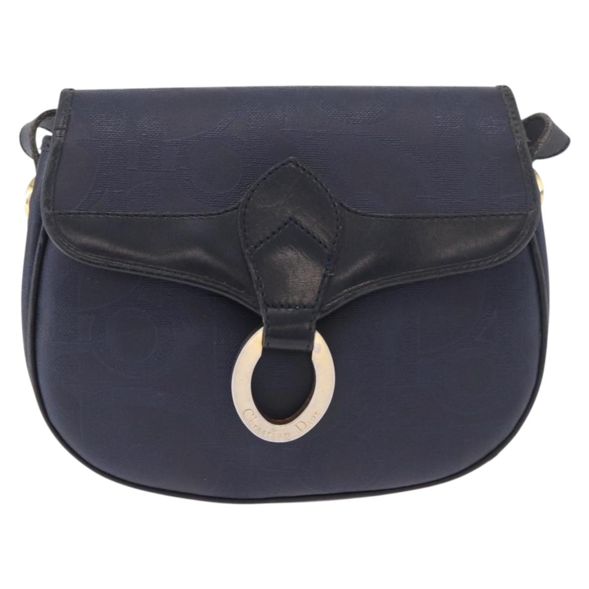 Christian Dior Trotter Canvas Shoulder Bag PVC Navy Gold Auth ka5068