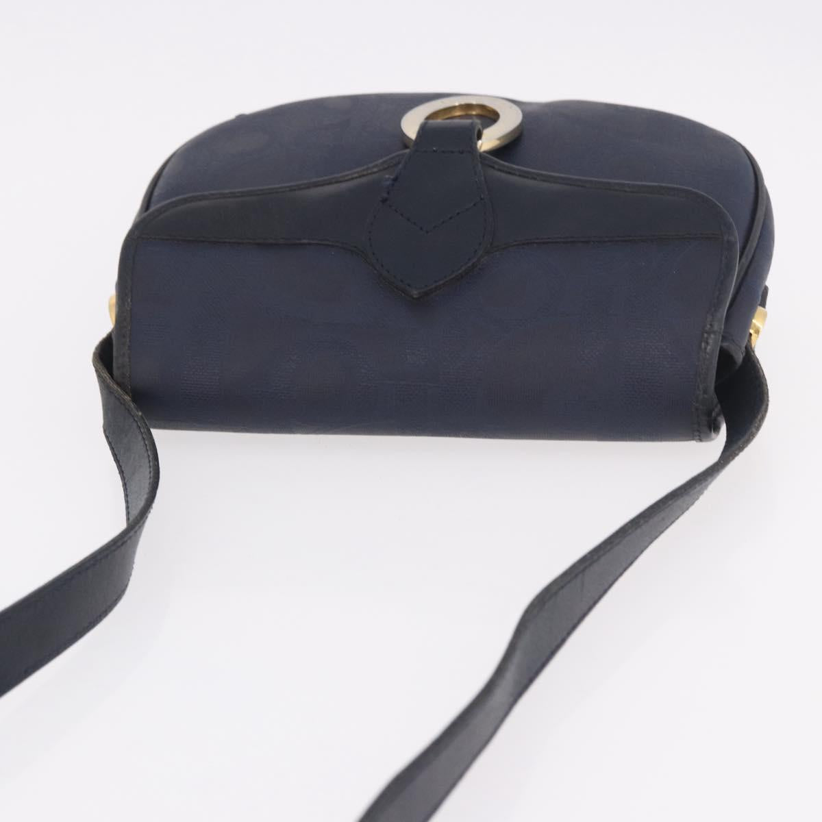 Christian Dior Trotter Canvas Shoulder Bag PVC Navy Gold Auth ka5068