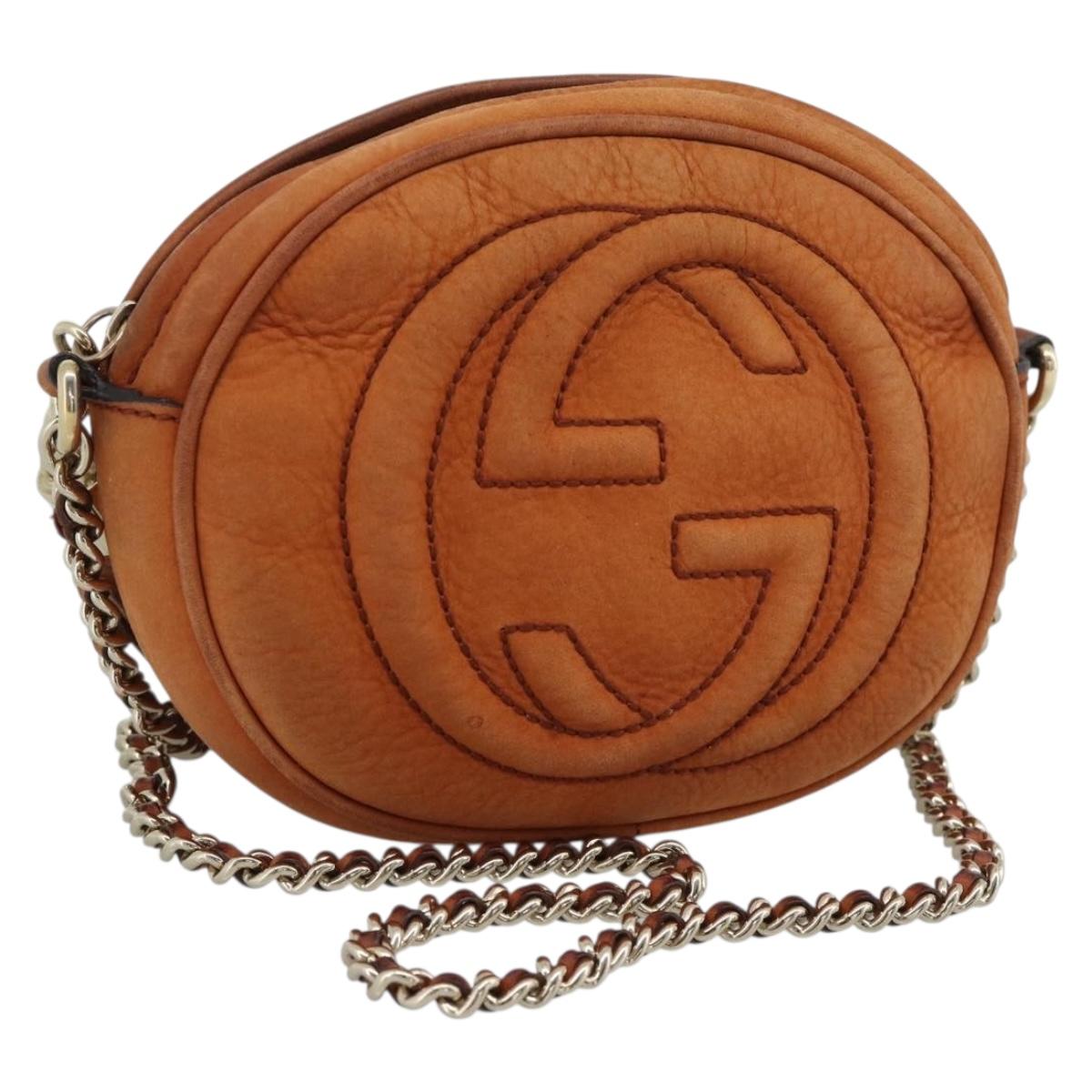 GUCCI Mini Soho Chain Shoulder Bag Leather Brown Gold 353965 Auth ka5070