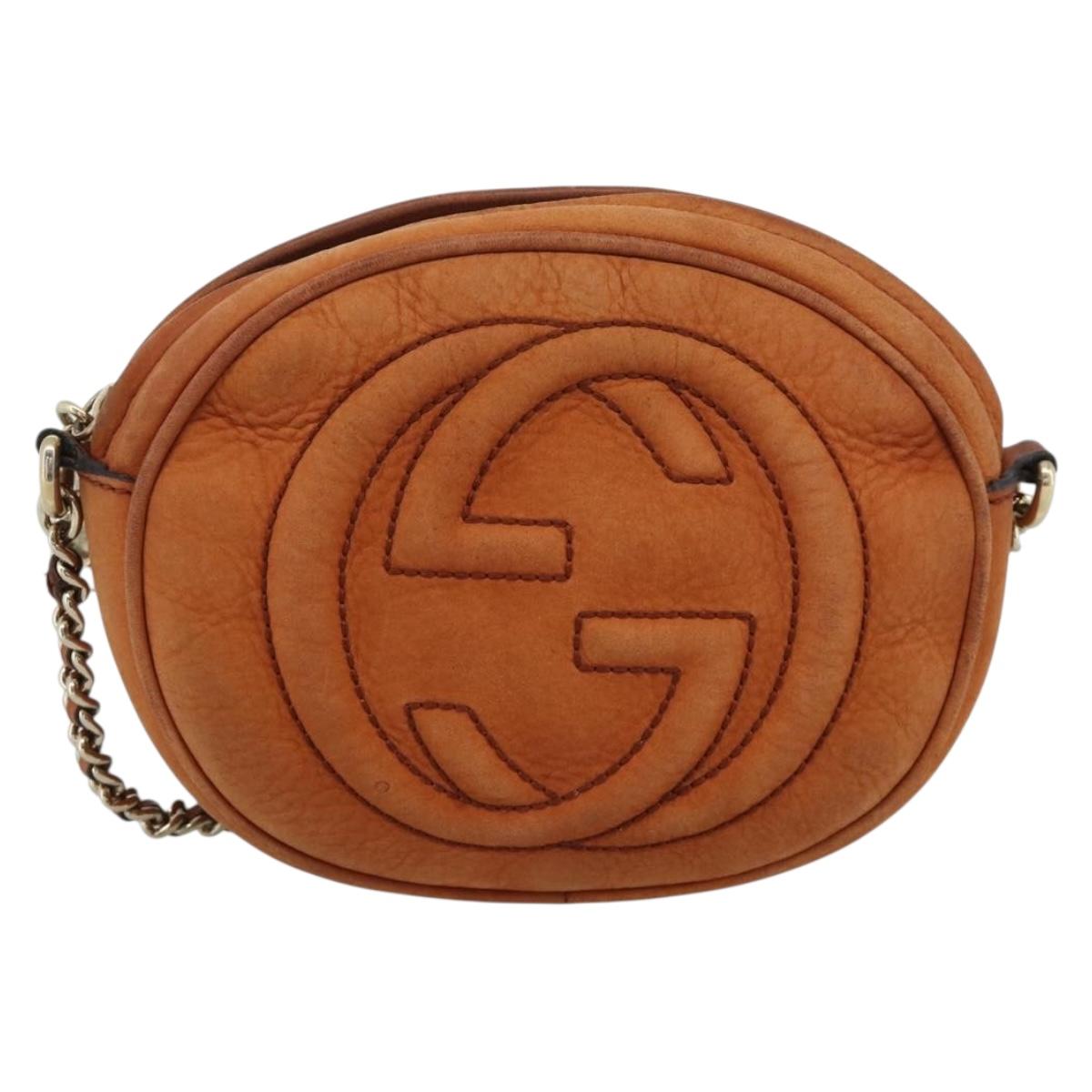 GUCCI Mini Soho Chain Shoulder Bag Leather Brown Gold 353965 Auth ka5070