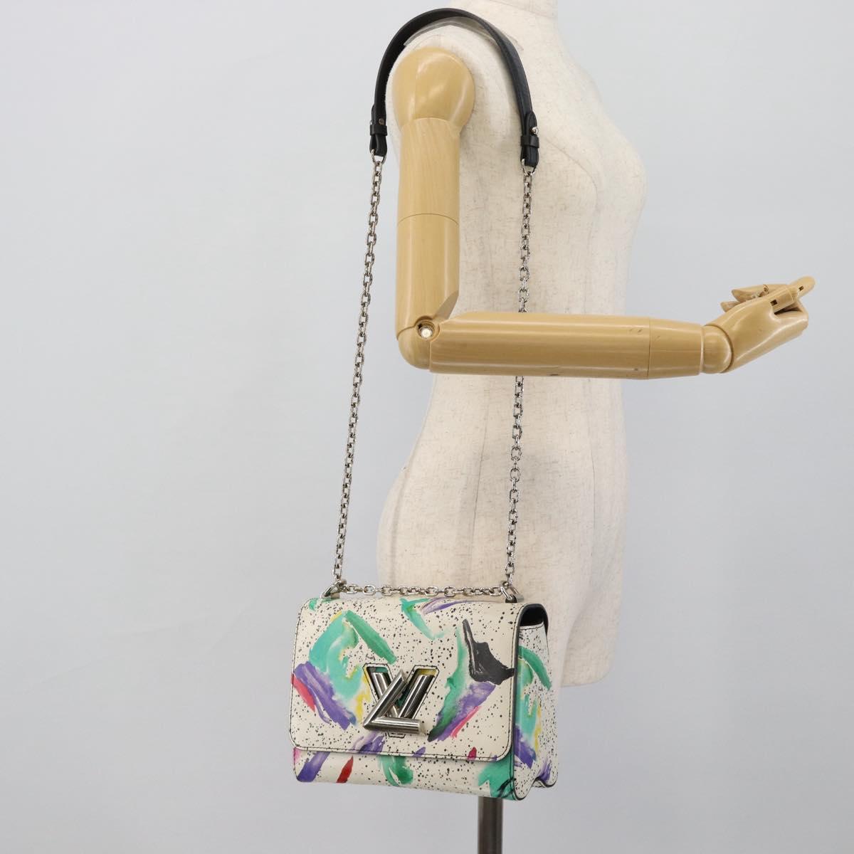 LOUIS VUITTON Twist MM Shoulder Bag Leather White Silver M53857 LV Auth ka5071M