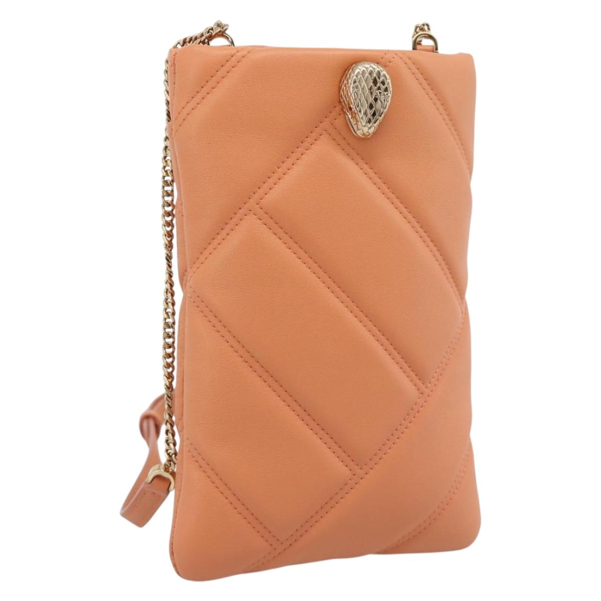 BVLGARI Shoulder Bag Leather Orange Gold Auth ka5074M