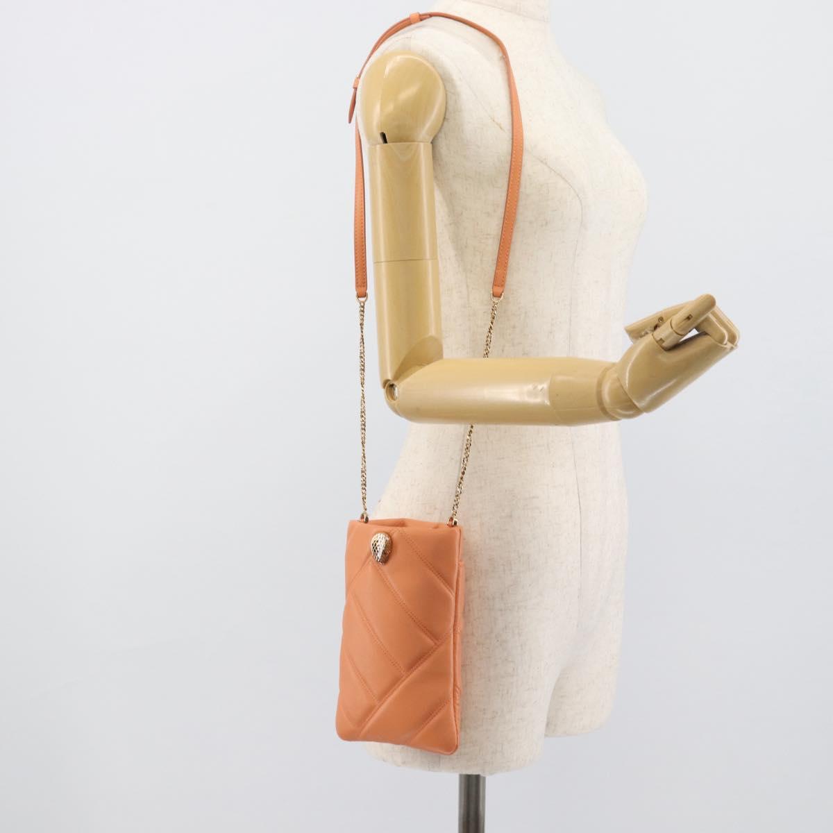 BVLGARI Shoulder Bag Leather Orange Gold Auth ka5074M