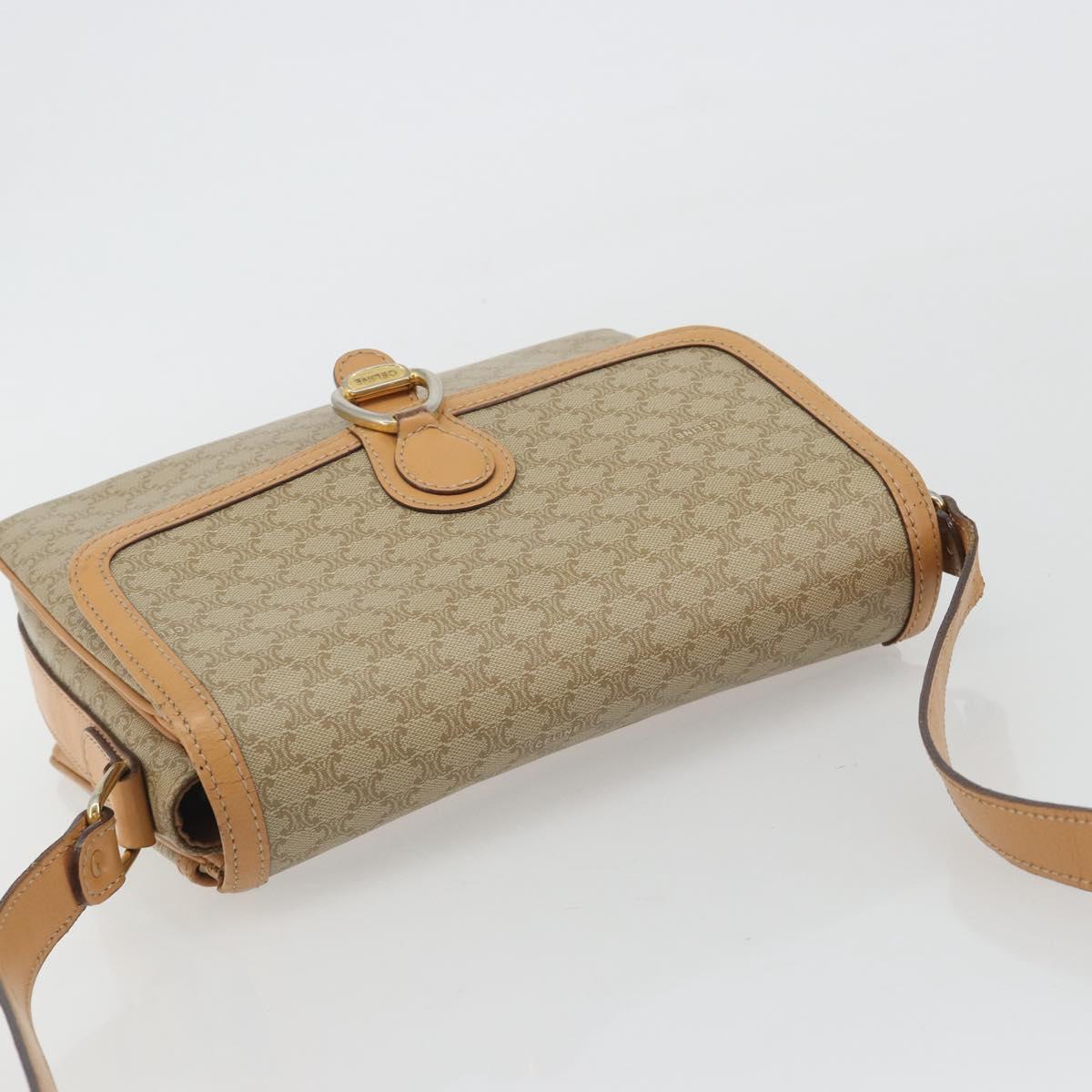CELINE Macadam Canvas Shoulder Bag PVC Beige Gold Auth ka5075
