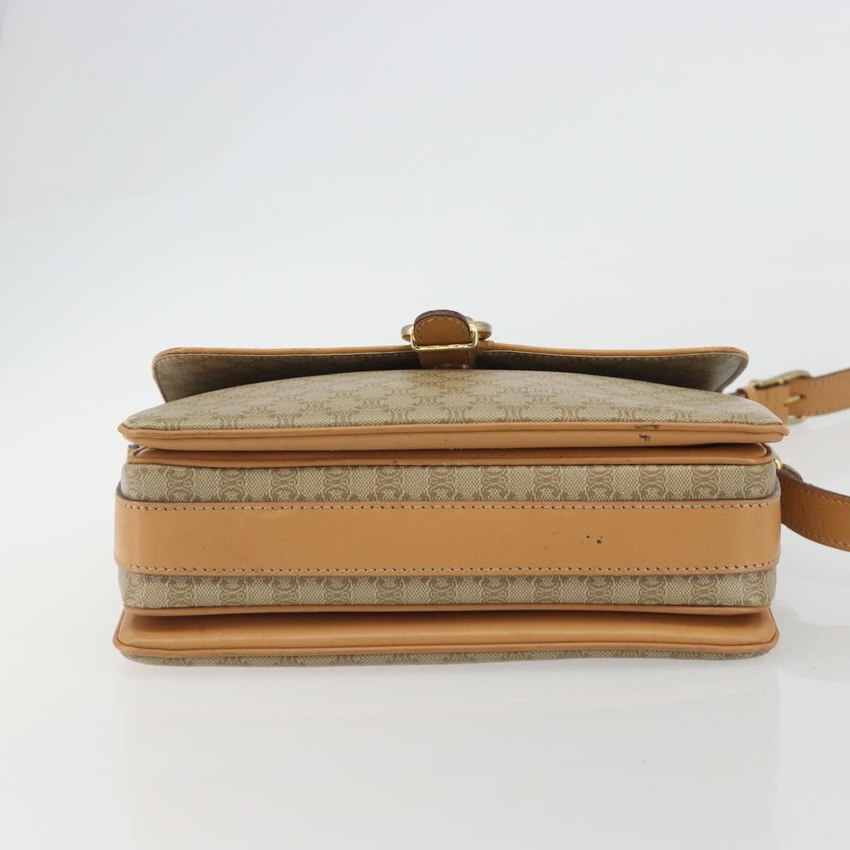 CELINE Macadam Canvas Shoulder Bag PVC Beige Gold Auth ka5075