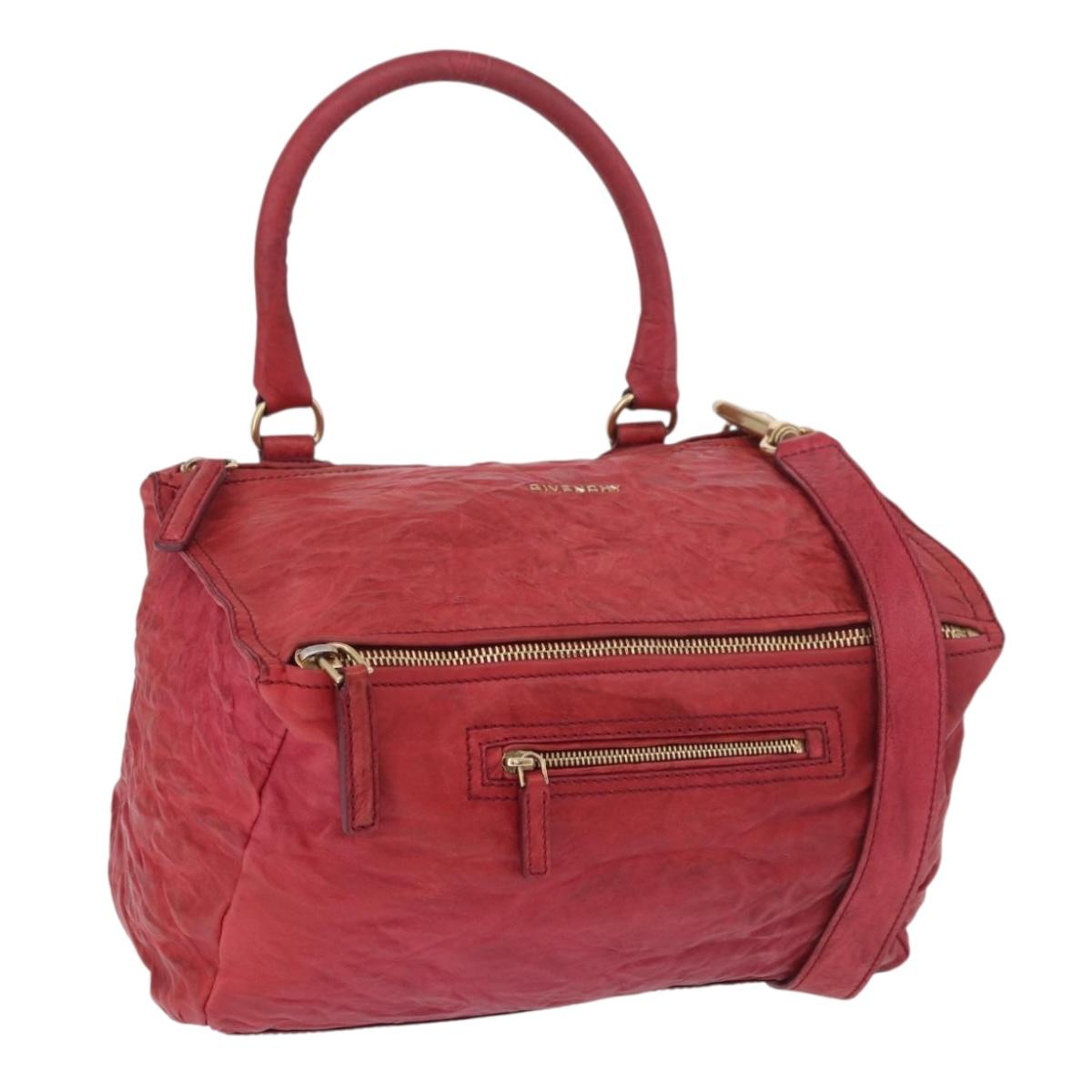 GIVENCHY Tote Bag Leather 2way Red Gold Auth ka5076A