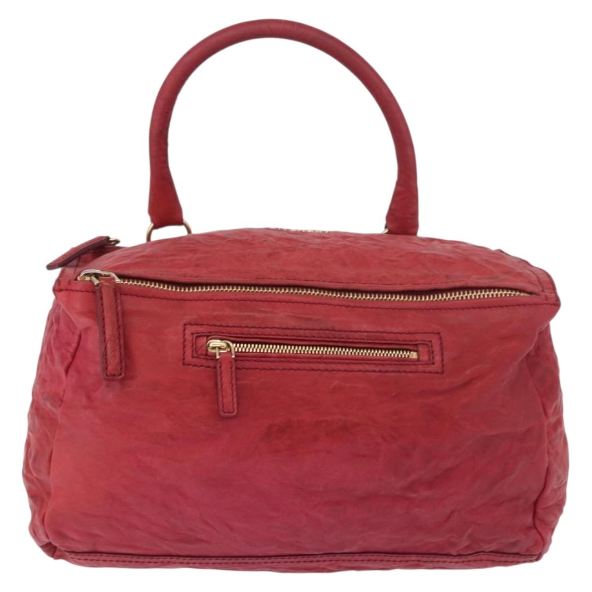GIVENCHY Tote Bag Leather 2way Red Gold Auth ka5076A