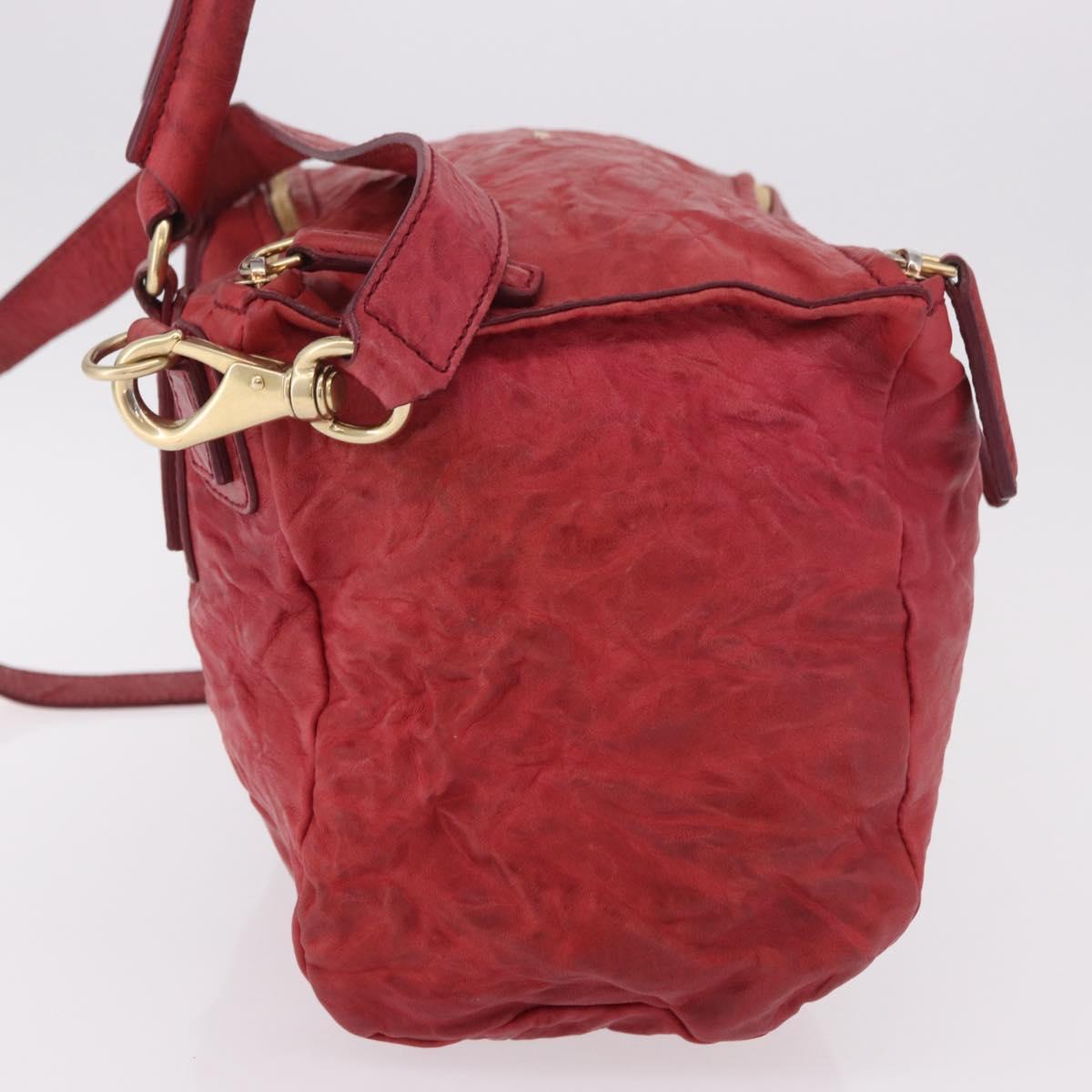 GIVENCHY Tote Bag Leather 2way Red Gold Auth ka5076A
