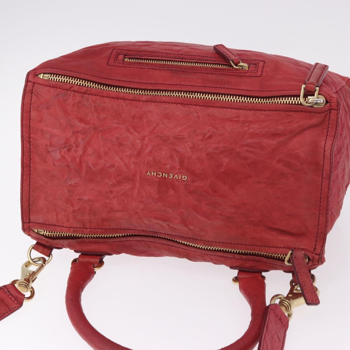 GIVENCHY Tote Bag Leather 2way Red Gold Auth ka5076A