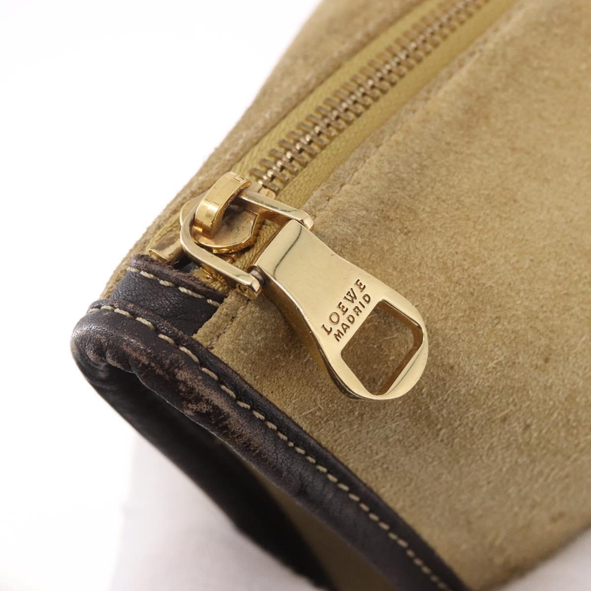 LOEWE Anagram Hand Bag Suede Beige Gold Auth ka5077