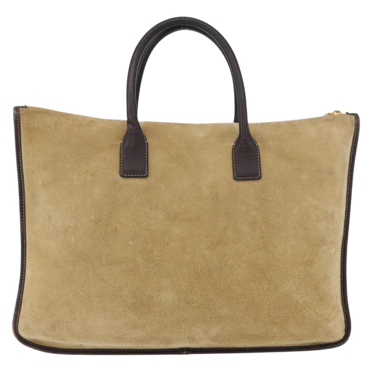 LOEWE Anagram Hand Bag Suede Beige Gold Auth ka5077