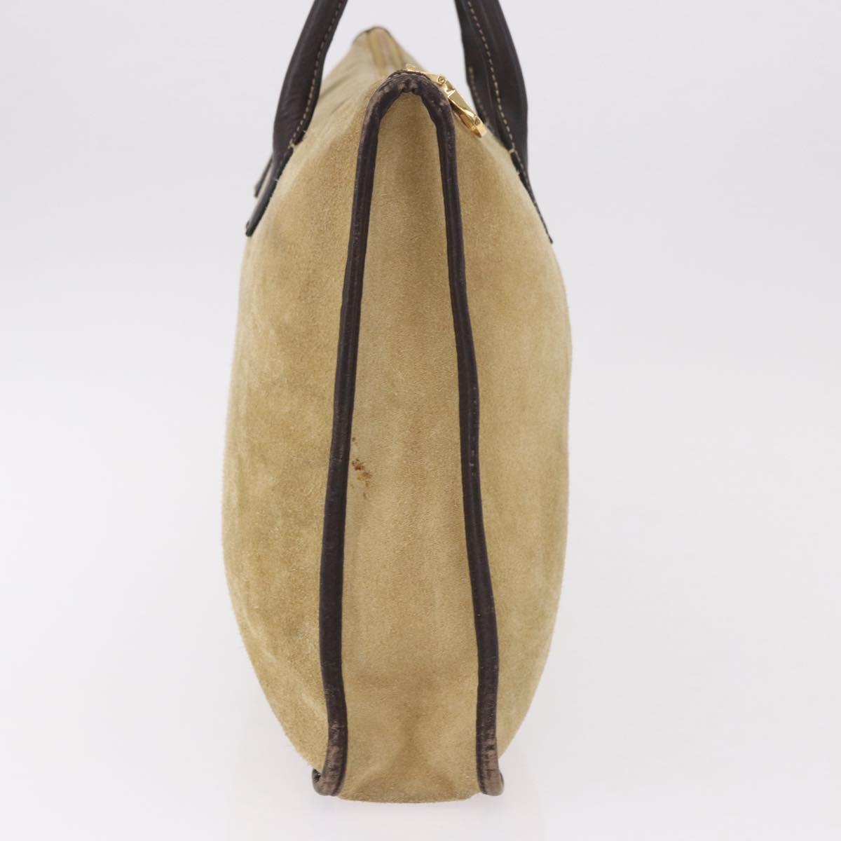 LOEWE Anagram Hand Bag Suede Beige Gold Auth ka5077