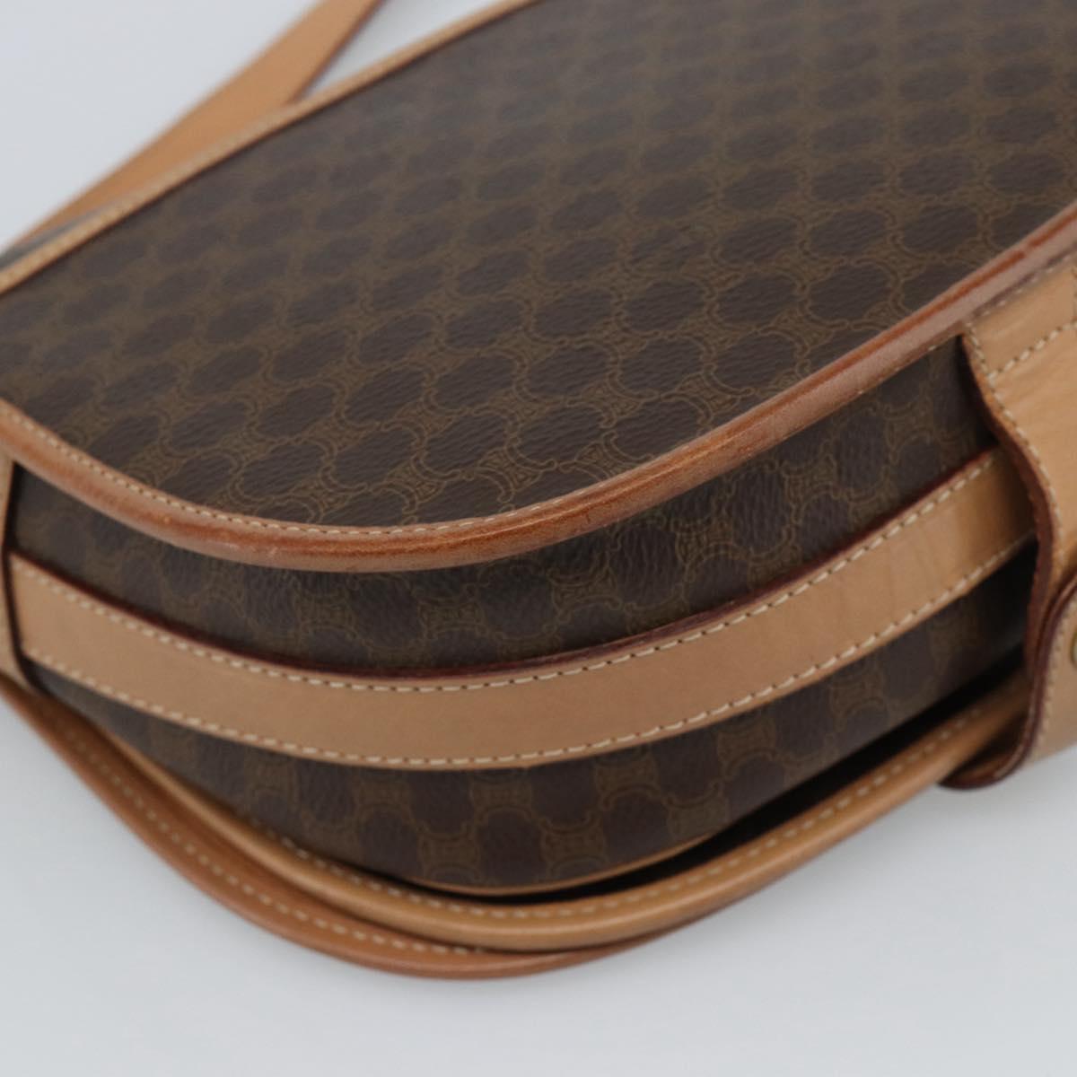 CELINE Macadam Canvas Shoulder Bag PVC Leather Brown Gold Auth ka5079