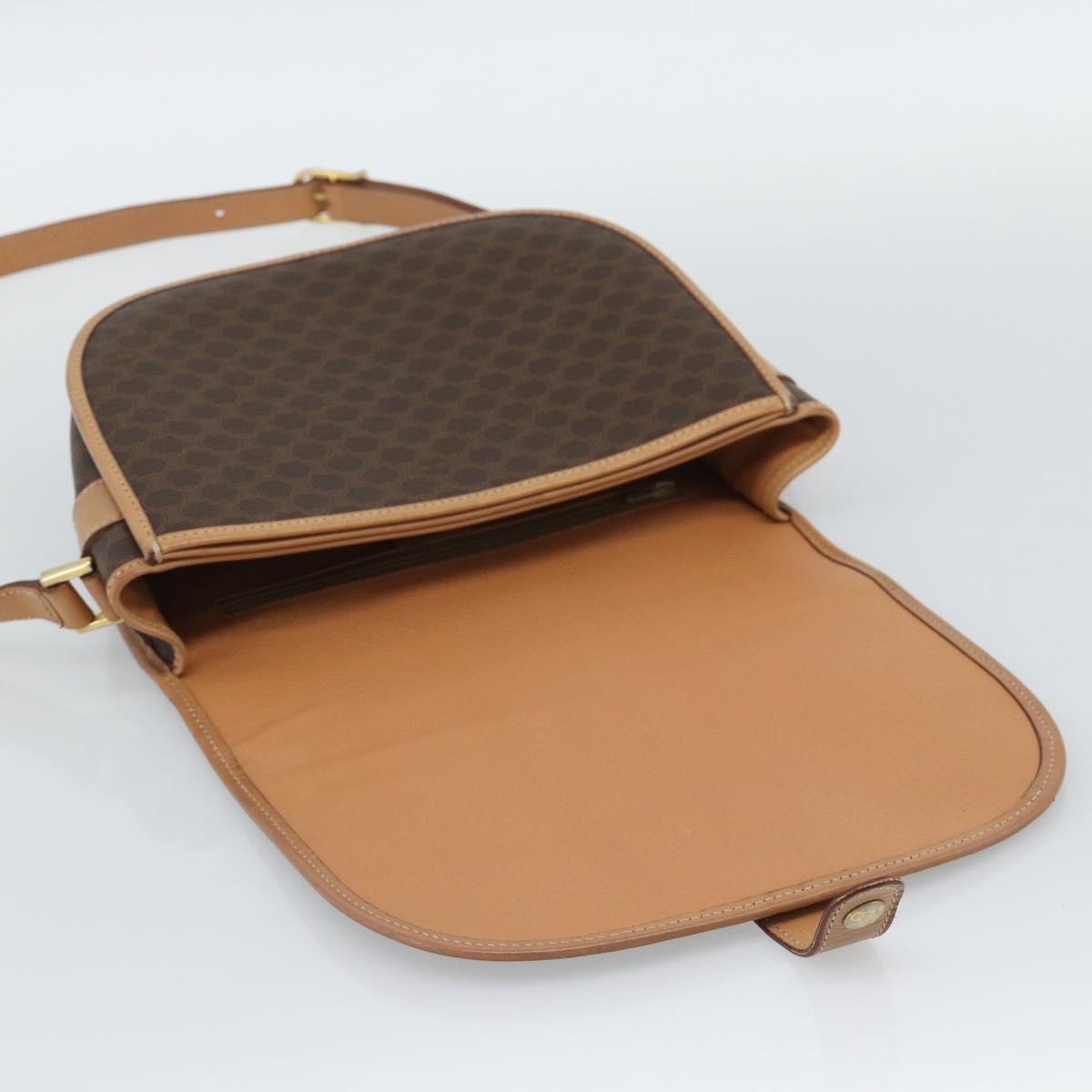 CELINE Macadam Canvas Shoulder Bag PVC Leather Brown Gold Auth ka5079