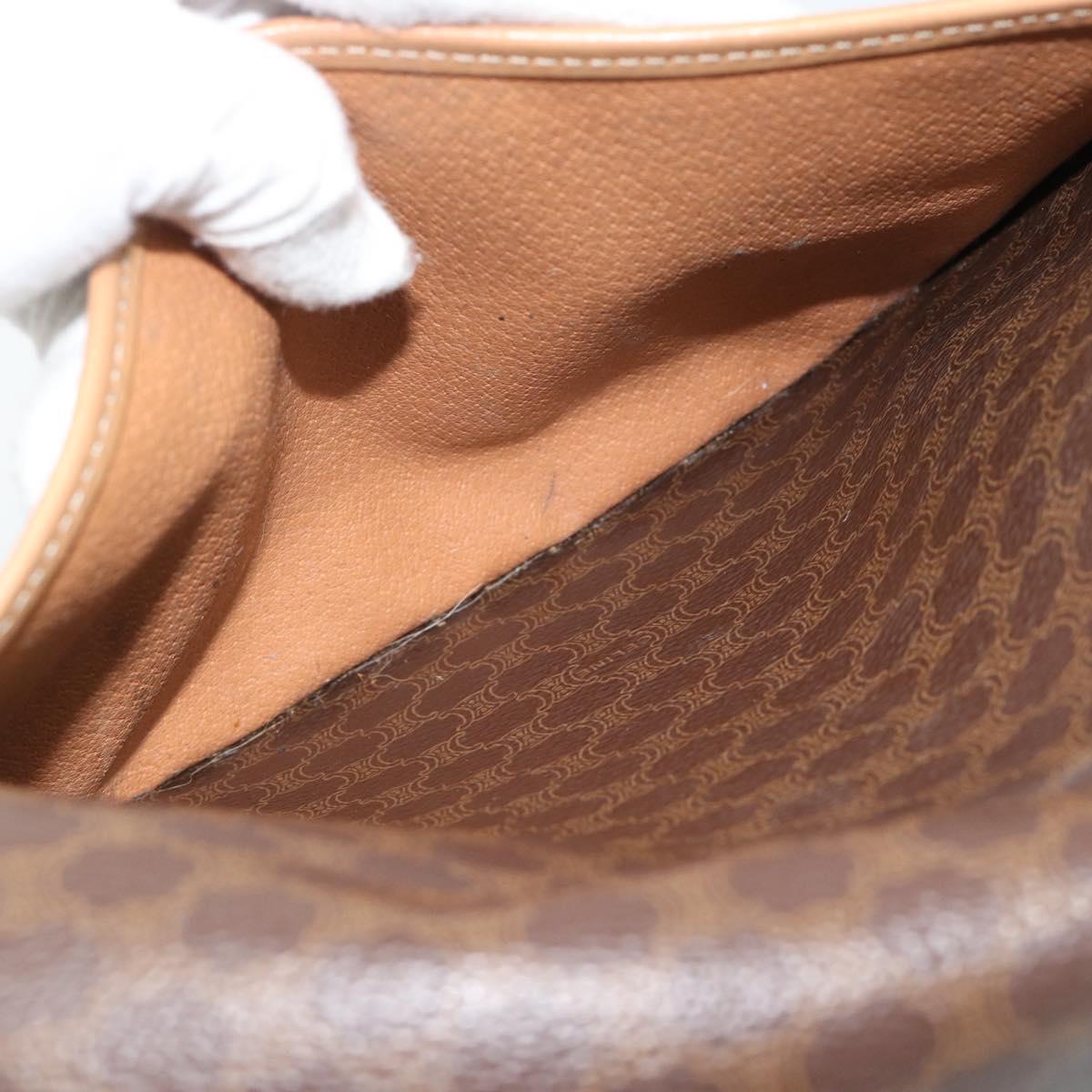 CELINE Macadam Canvas Shoulder Bag PVC Leather Brown Gold Auth ka5079