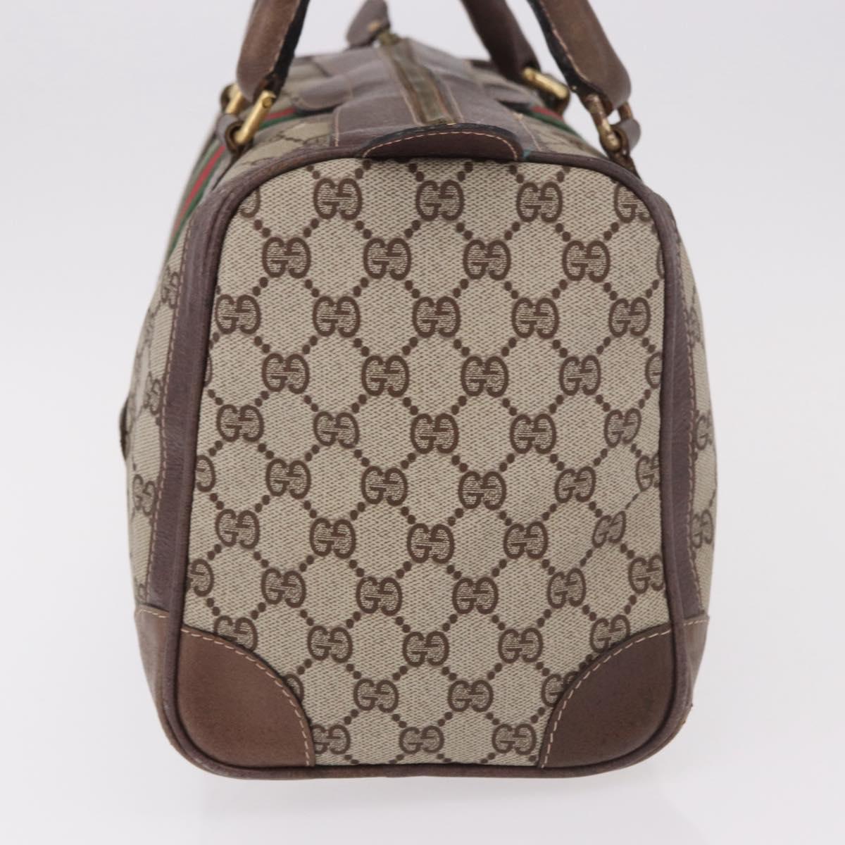 GUCCI GG Supreme Web Sherry Line Boston Bag PVC Beige Gold Auth ka5081