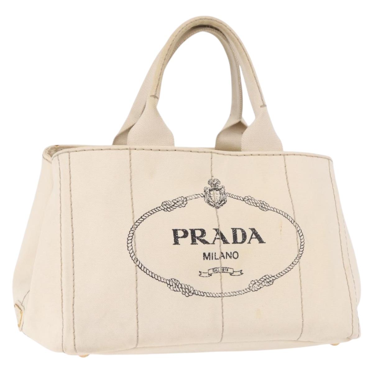 PRADA Canapa MM Hand Bag Canvas 2way White Gold Auth ka5083